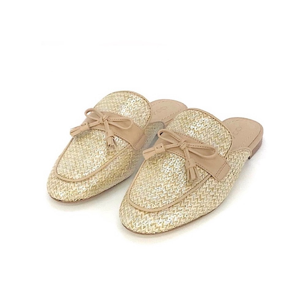 NWT, COACH, STASSI RAFFIA LOAFER SLIDES - 9.5